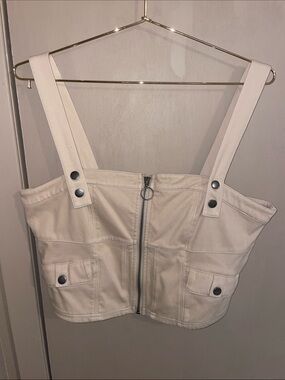 Cream Utility Zip Front Crop Top
